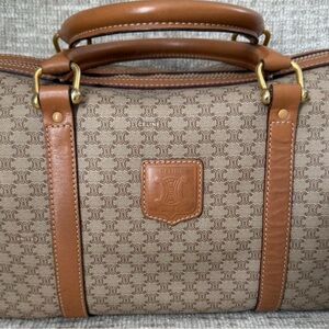 Celine Tan and Brown Monogram Boston Bag Vintage In Good Condition